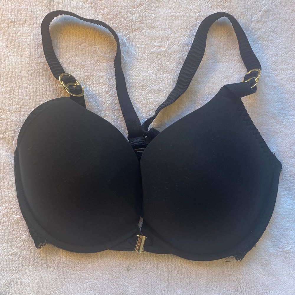 Stella McCartney Black Lace Racerback Plunge Bra Gold‎ Hardware Size 32D